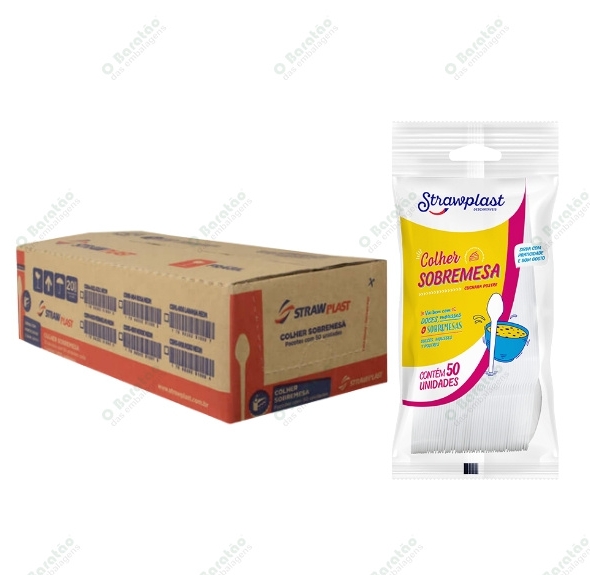 COLHER SOBREMESA BRANCO STRAWPLAST
