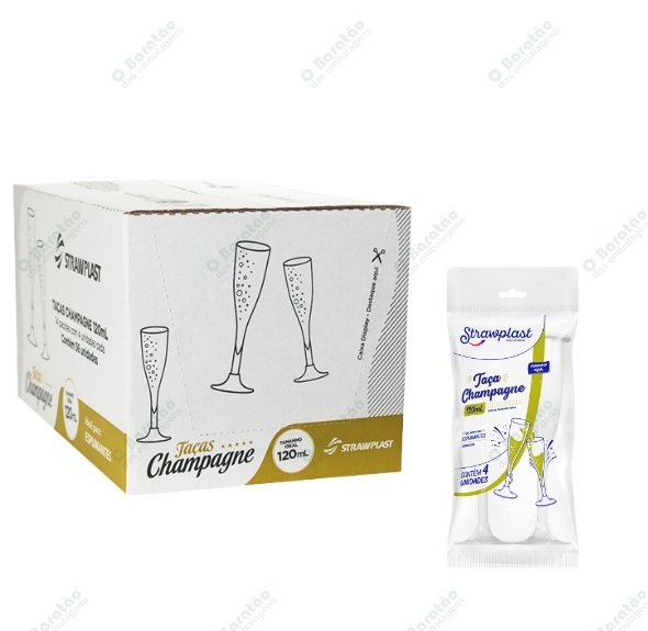 TACA CHAMPAGNE 120ML BRANCA STRAWPLAST