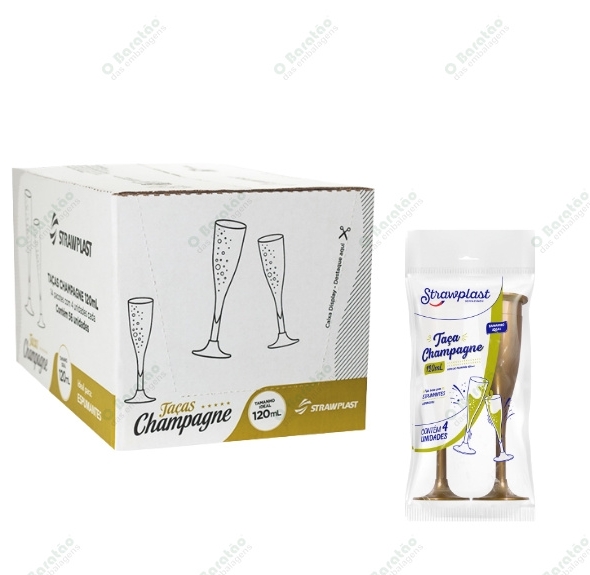 TACA CHAMPAGNE 120ML DOURADA STRAWPLAST