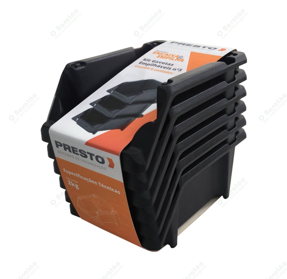 KIT 06 GAV EMPILHAVEL N 03 PRETO PRESTO