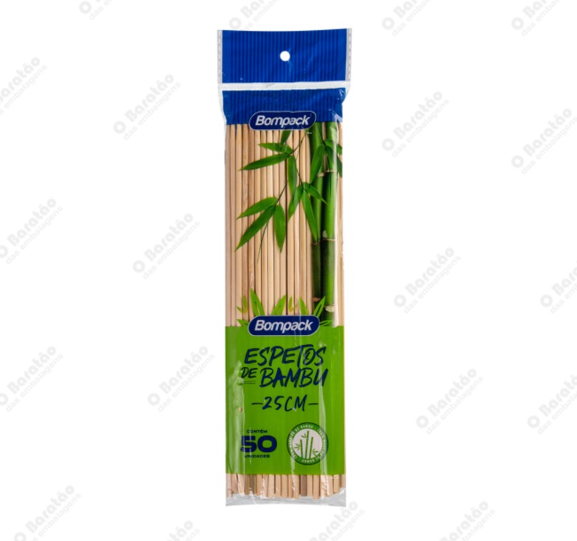 ESPETO BAMBU 25CM 0,4MM C/50UN BOMPACK