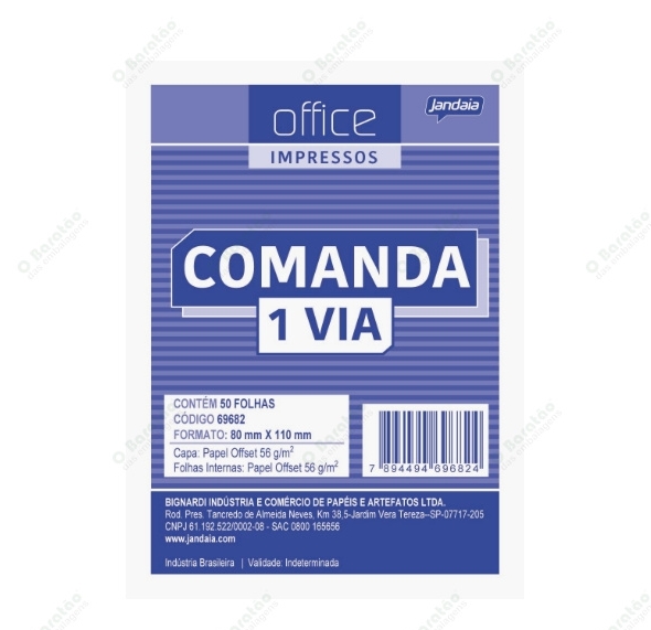 TALAO DE COMANDA 80X110 1VIA 50FLS JANDA