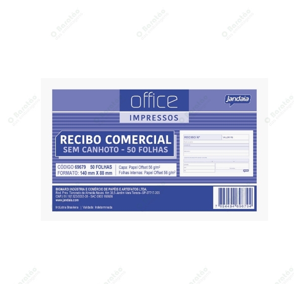TALAO DE RECIBO 140X88 1 VIA 50 FLS JAND