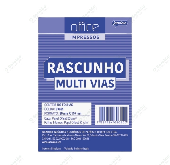 BLOCO RASCUNHO 80X100 1 VIA 100 FLS JAND
