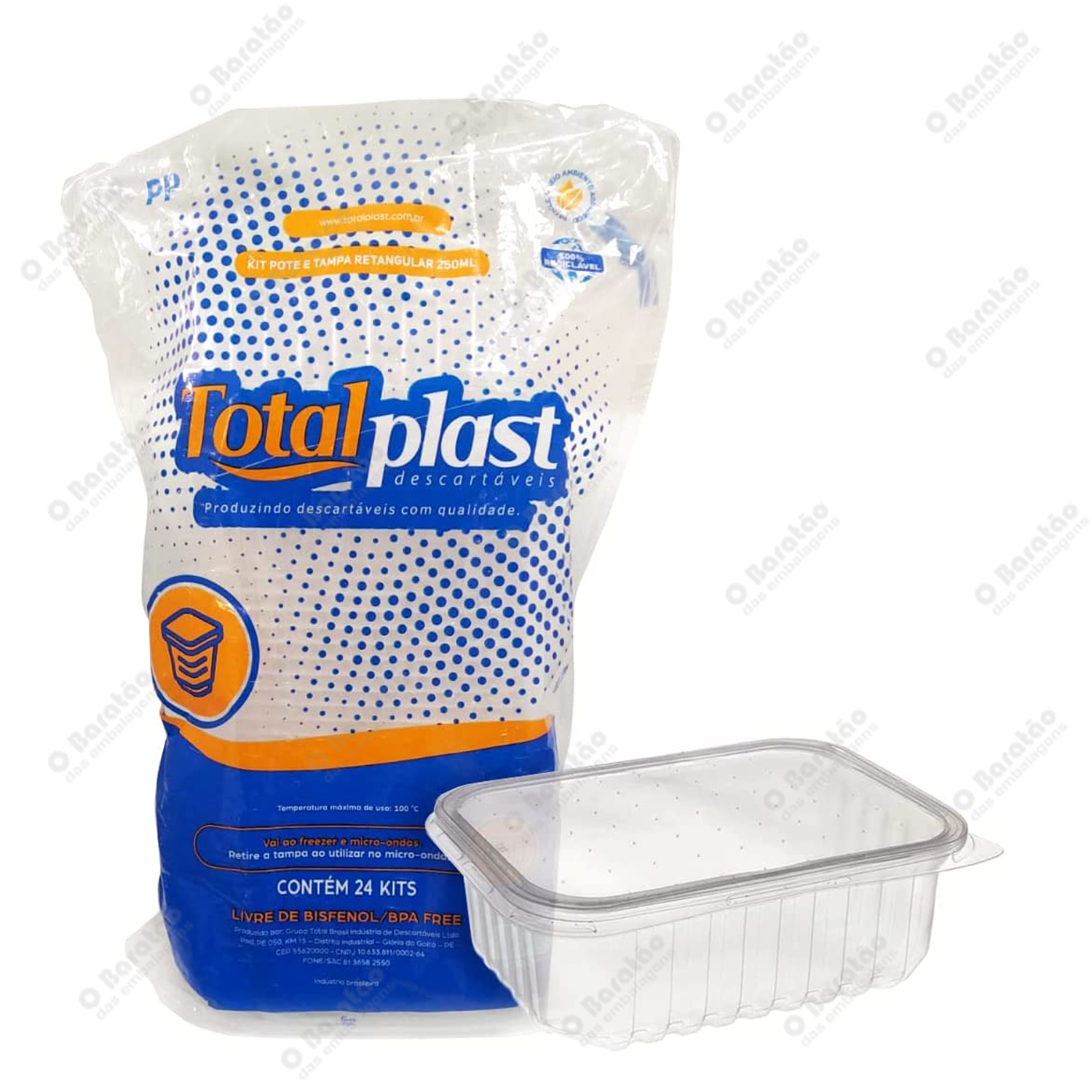 KIT POTE RETANGULAR 250ML TOTALPLAST
