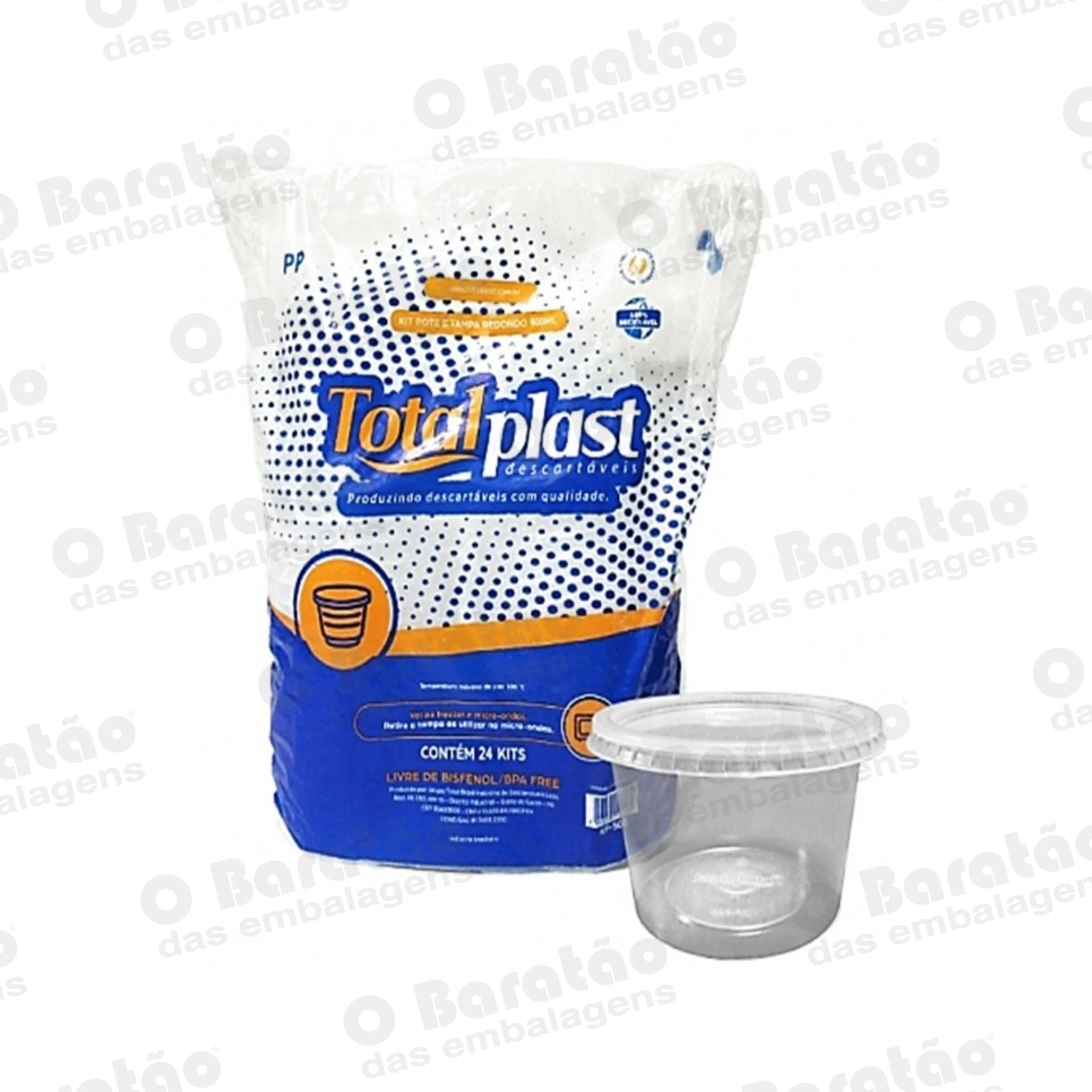 KIT POTE 500ML REDONDO PP TOTALPLAST