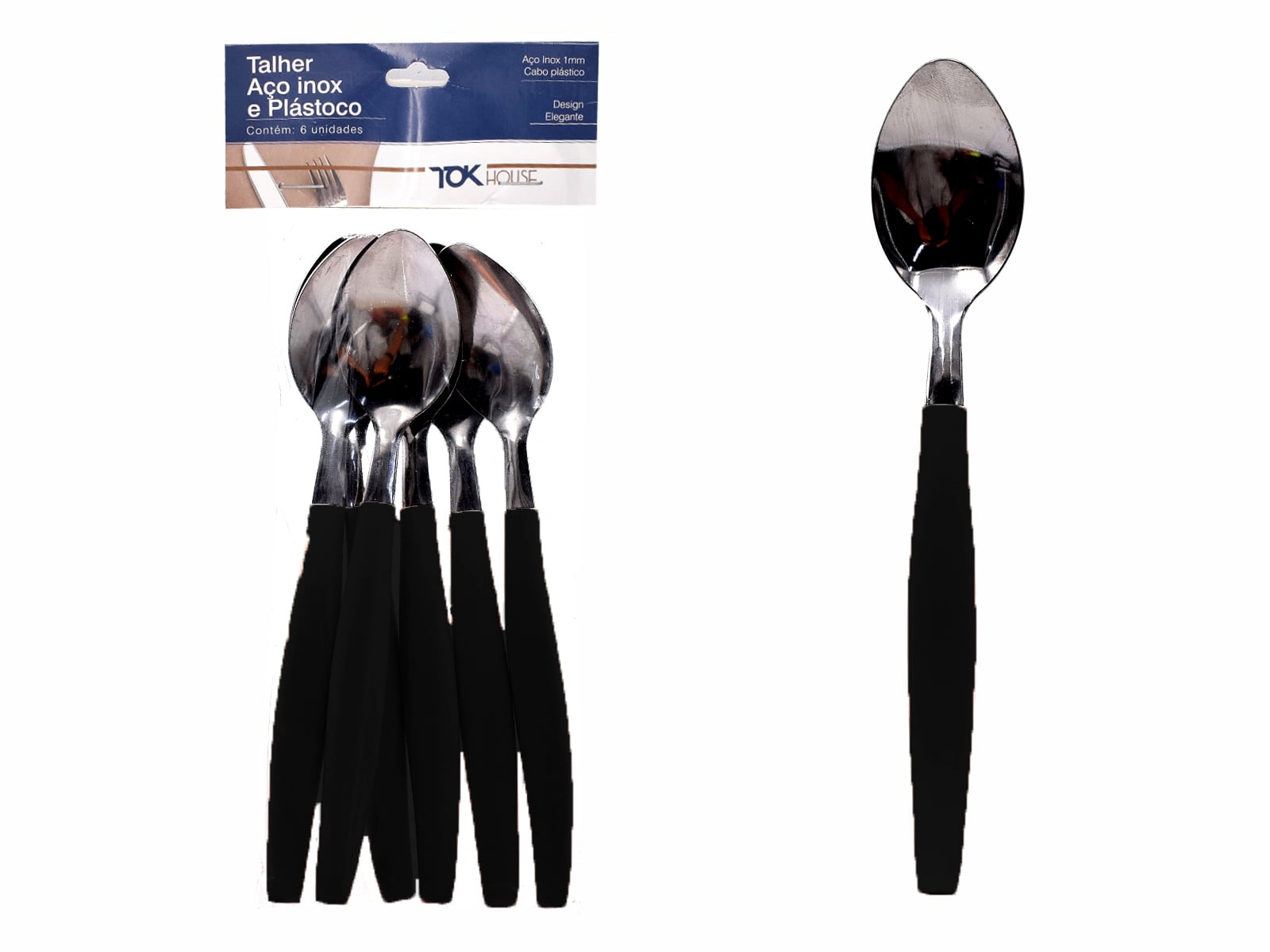 COLHER CHA 15 CM C/6 PRETA TOK HOUSE