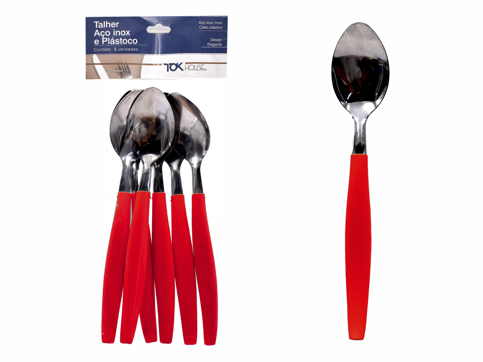COLHER MESA 20 CM C/6 VERMELHA TOK HOUSE