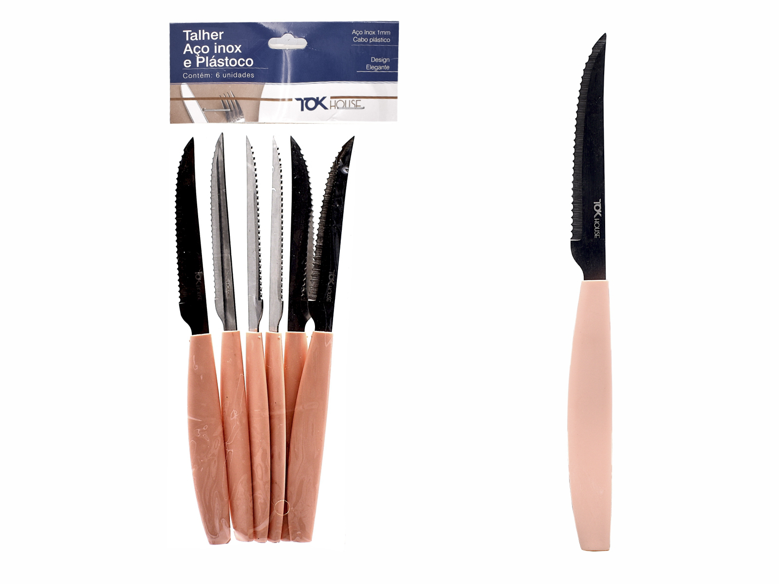 FACA MESA 22 CM C/6 ROSA TOK HOUSE
