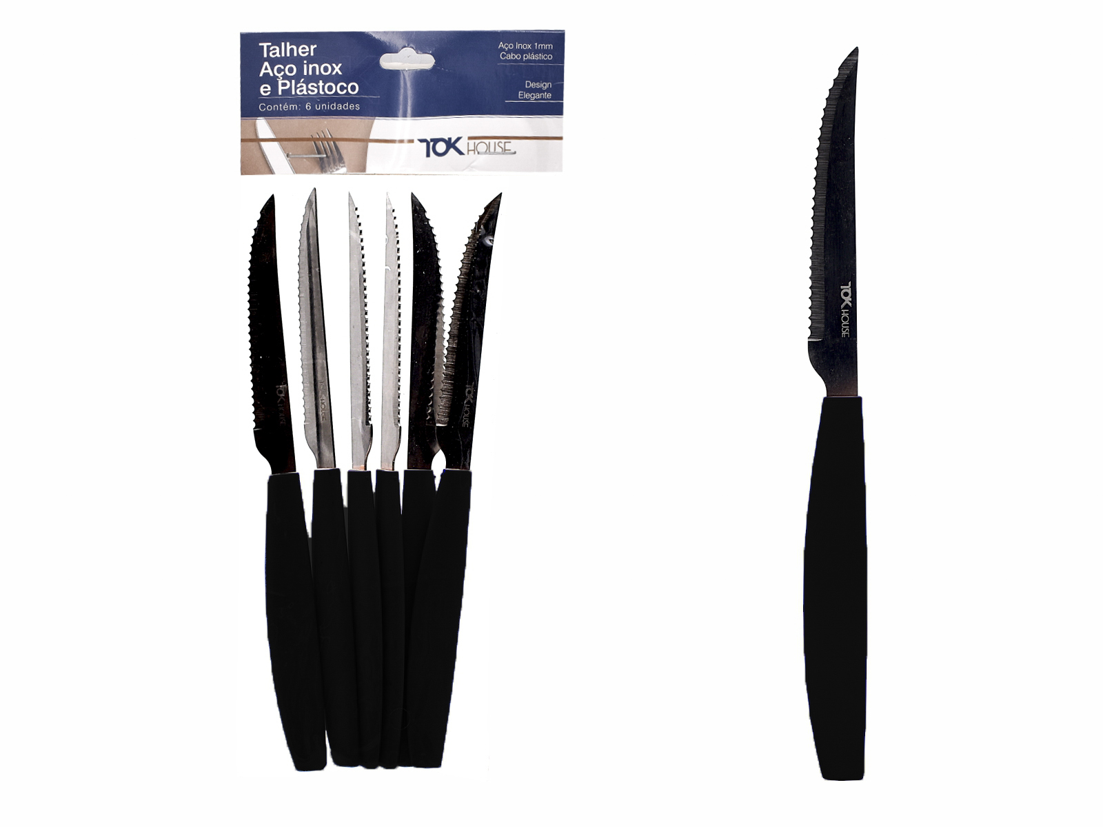FACA MESA 22 CM C/6 PRETA TOK HOUSE