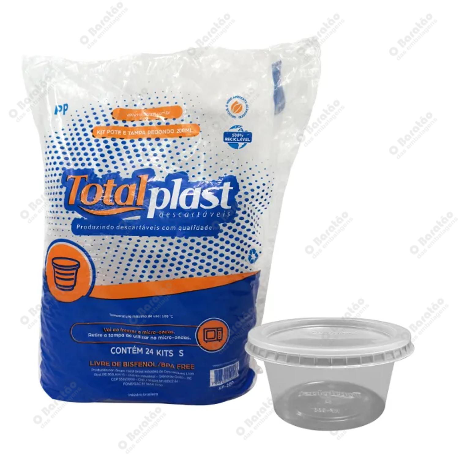 KIT POTE 200ML REDONDO PP TOTALPLAST