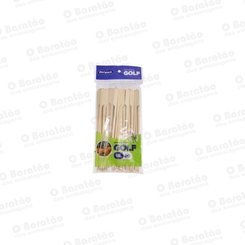 ESPETO BAMBU GOLF 18CM C/50UN BOMPACK