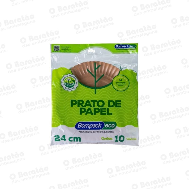 PRATO PAPEL 24CM ECO C/10 UN BOMPACK
