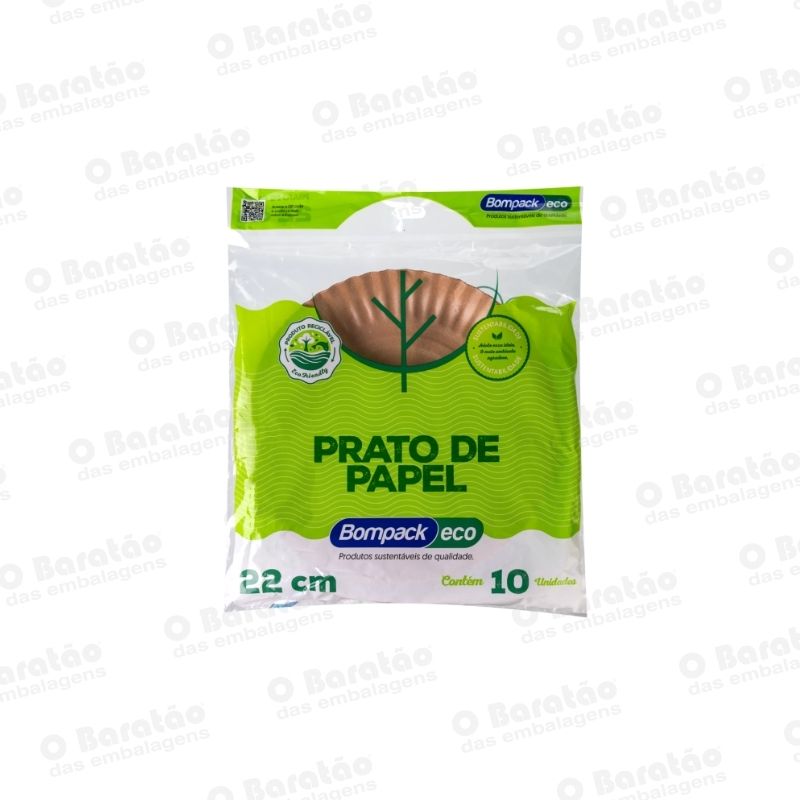 PRATO PAPEL 22CM ECO C/10 UN BOMPACK