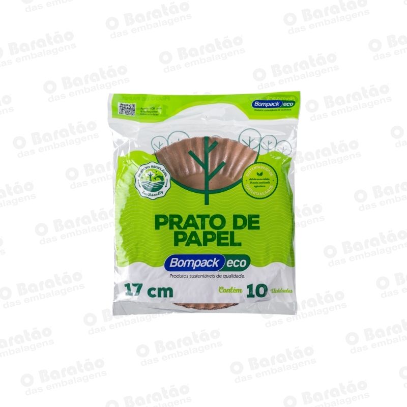 PRATO PAPEL 17CM ECO C/10 UN BOMPACK