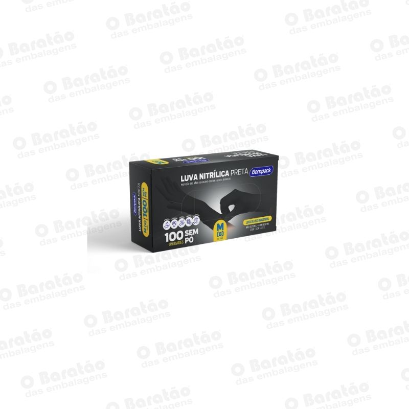 LUVA NITRILICA PRETA M BOMPACK