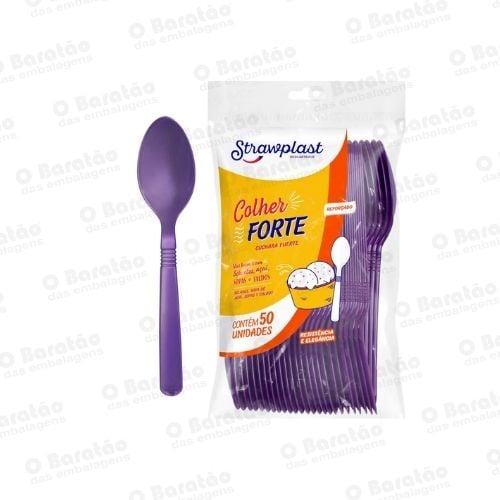 COLHER FORTE SACHE ROXA PC/50 STRAWPLAS