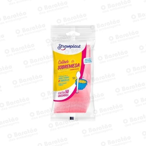 COLHER SOBREMESA ROSA STRAWPLAST