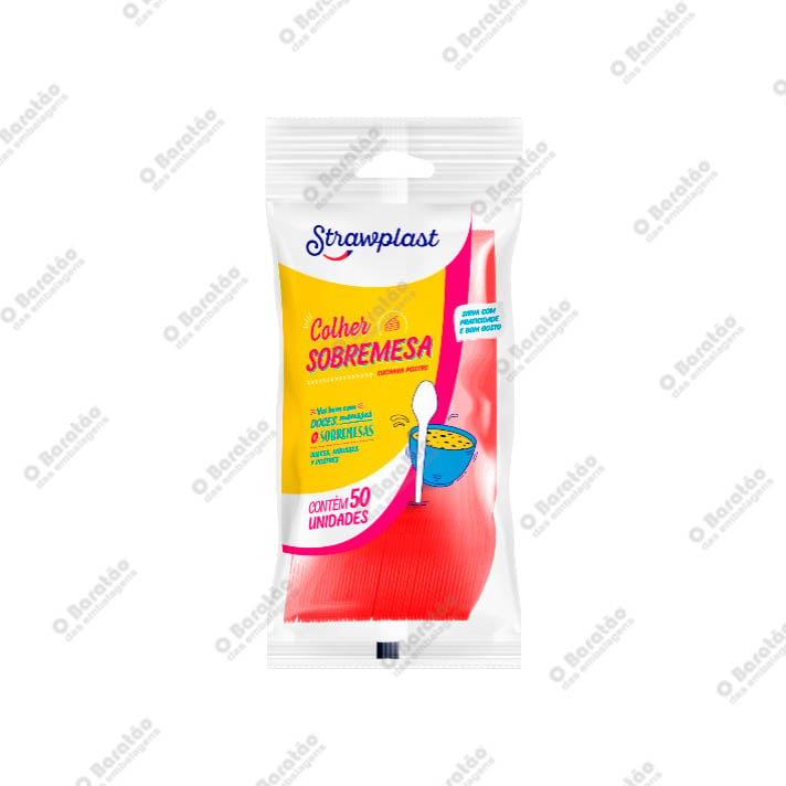 COLHER SOBREMESA VERMELHA STRAWPLAST