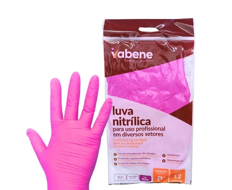 LUVA NITRILICA ROSA P VABENE C/ 12