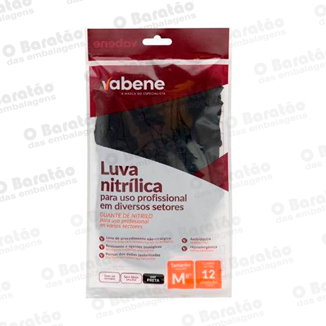 LUVA NITRILICA PRETA M VABENE C/ 12